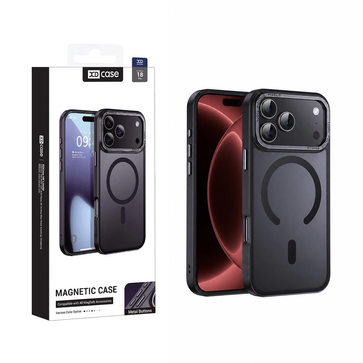 Compatible with iPhone 18 Pro XDcase Metal Lens Frame Skin Feel Magnetic Phone Case - Black