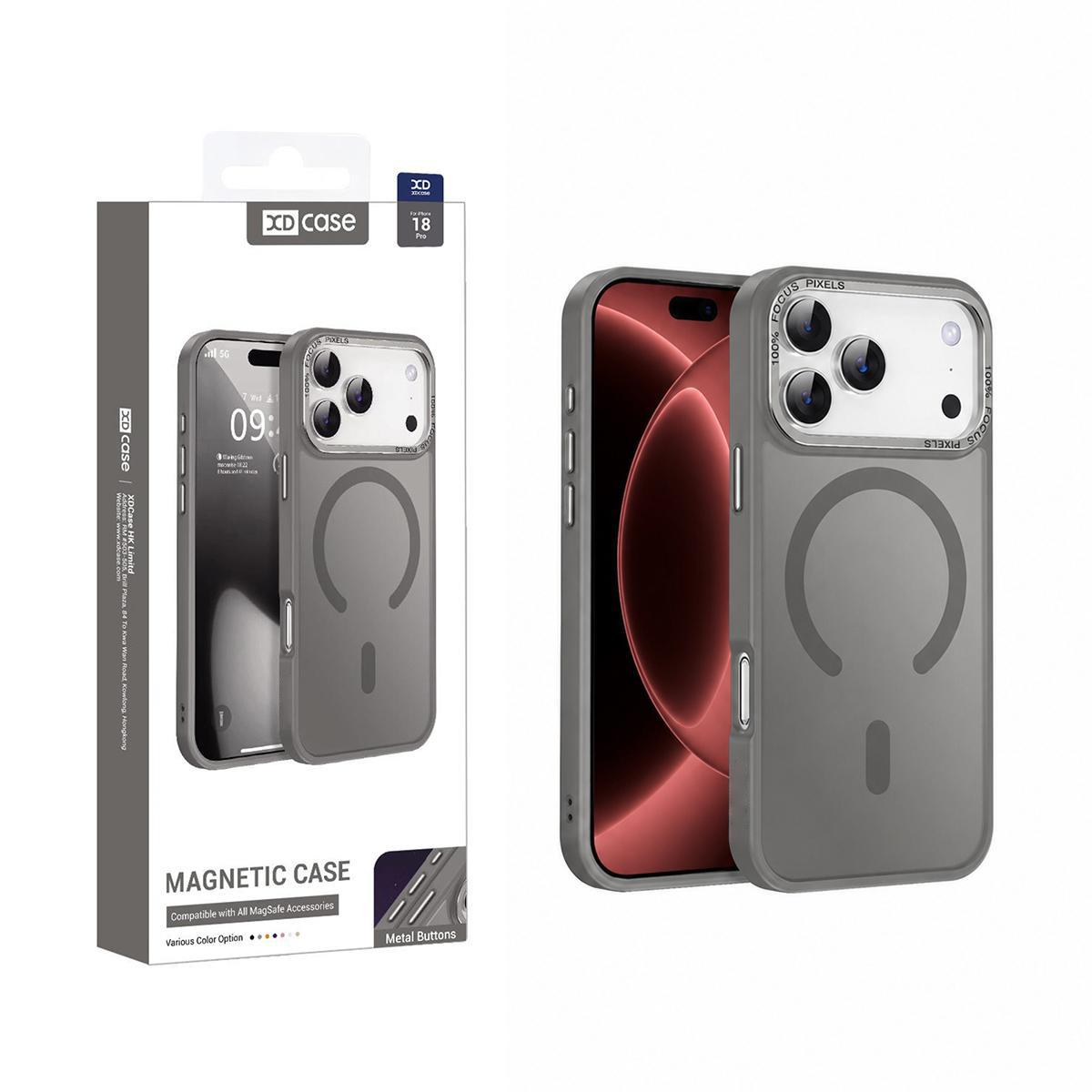Compatible with iPhone 18 Pro XDcase Metal Lens Frame Skin Feel Magnetic Phone Case - Grey