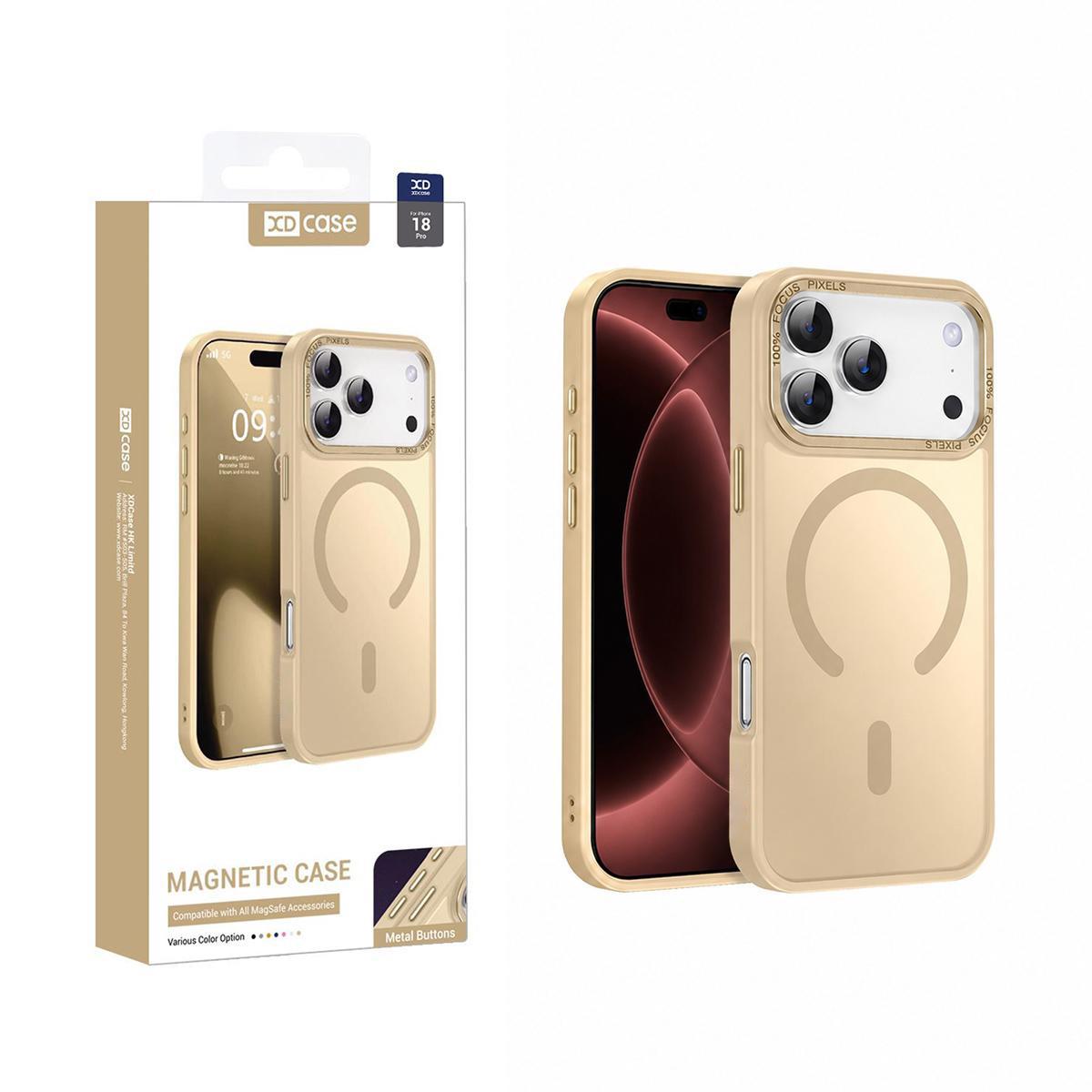 Compatible with iPhone 18 Pro XDcase Metal Lens Frame Skin Feel Magnetic Phone Case - Gold
