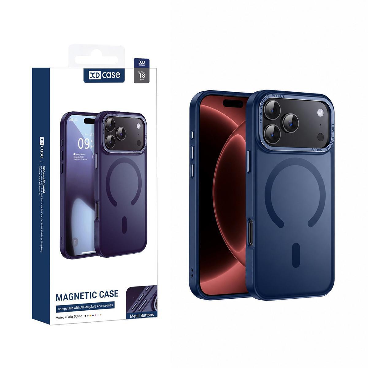 Compatible with iPhone 18 Pro XDcase Metal Lens Frame Skin Feel Magnetic Phone Case - Dark Blue