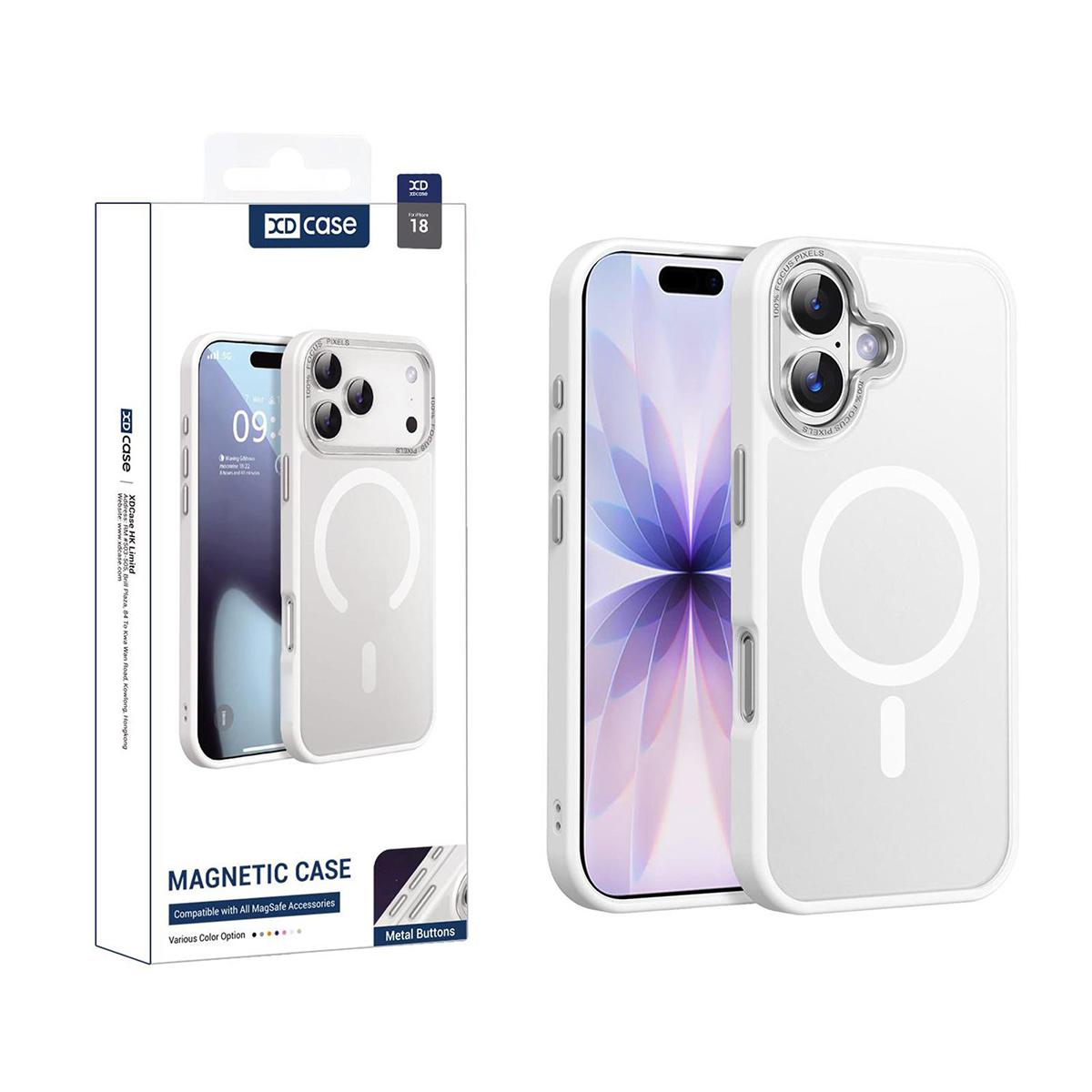 Compatible with iPhone 18 XDcase Metal Lens Frame Skin Feel Magnetic Phone Case - White