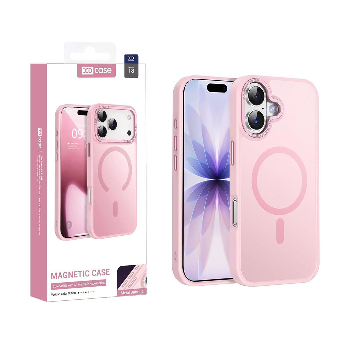 Compatible with iPhone 18 XDcase Metal Lens Frame Skin Feel Magnetic Phone Case - Pink