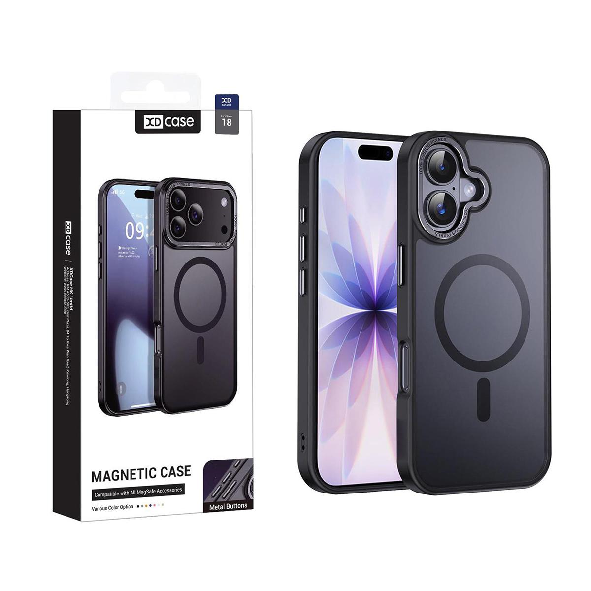Compatible with iPhone 18 XDcase Metal Lens Frame Skin Feel Magnetic Phone Case - Black