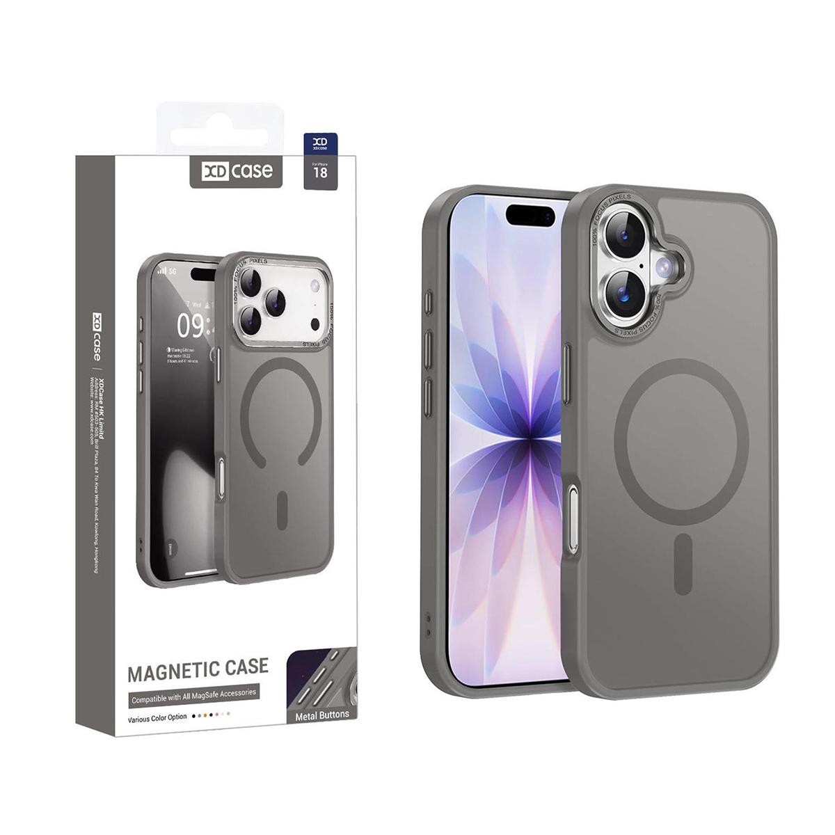 Compatible with iPhone 18 XDcase Metal Lens Frame Skin Feel Magnetic Phone Case - Grey