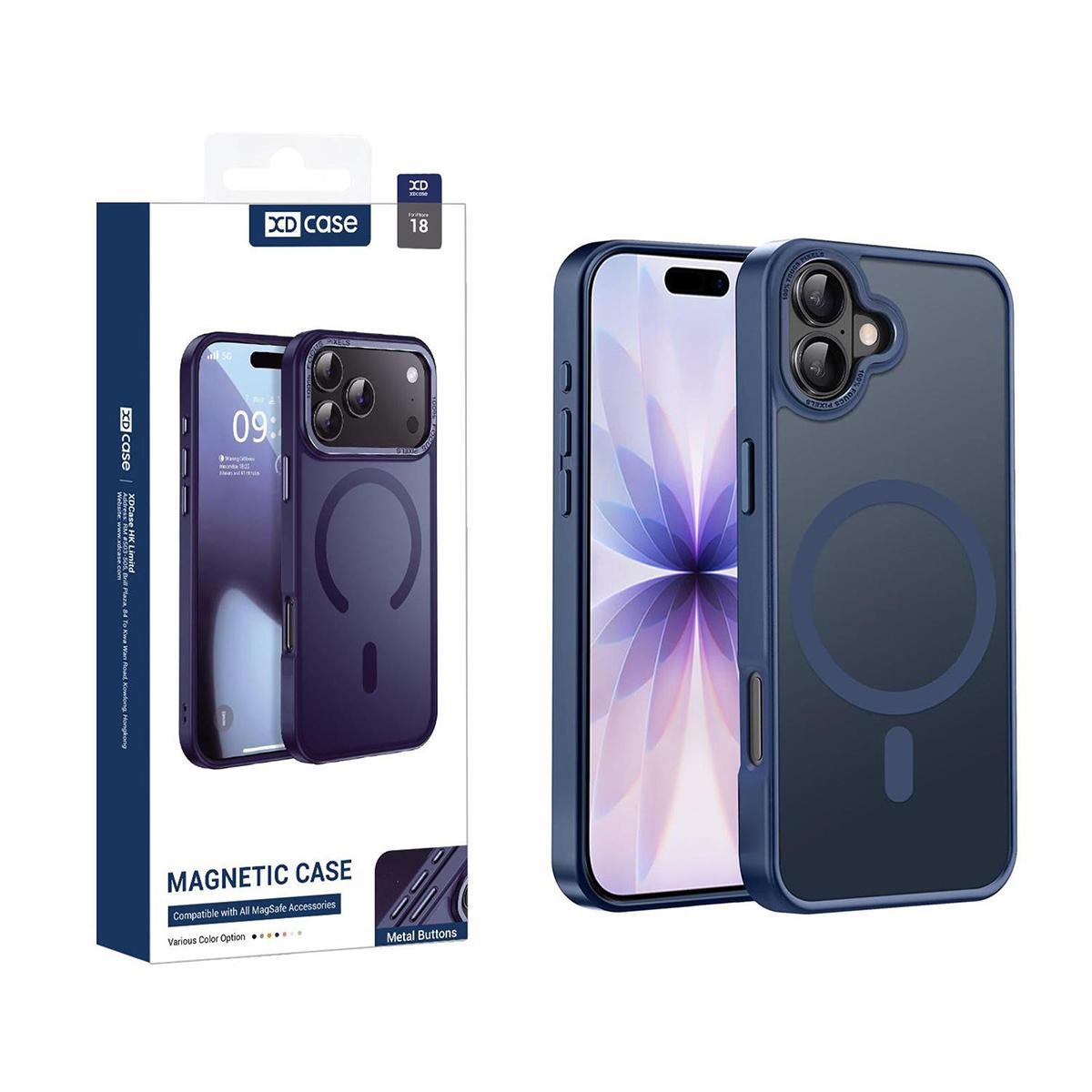 Compatible with iPhone 18 XDcase Metal Lens Frame Skin Feel Magnetic Phone Case - Dark Blue