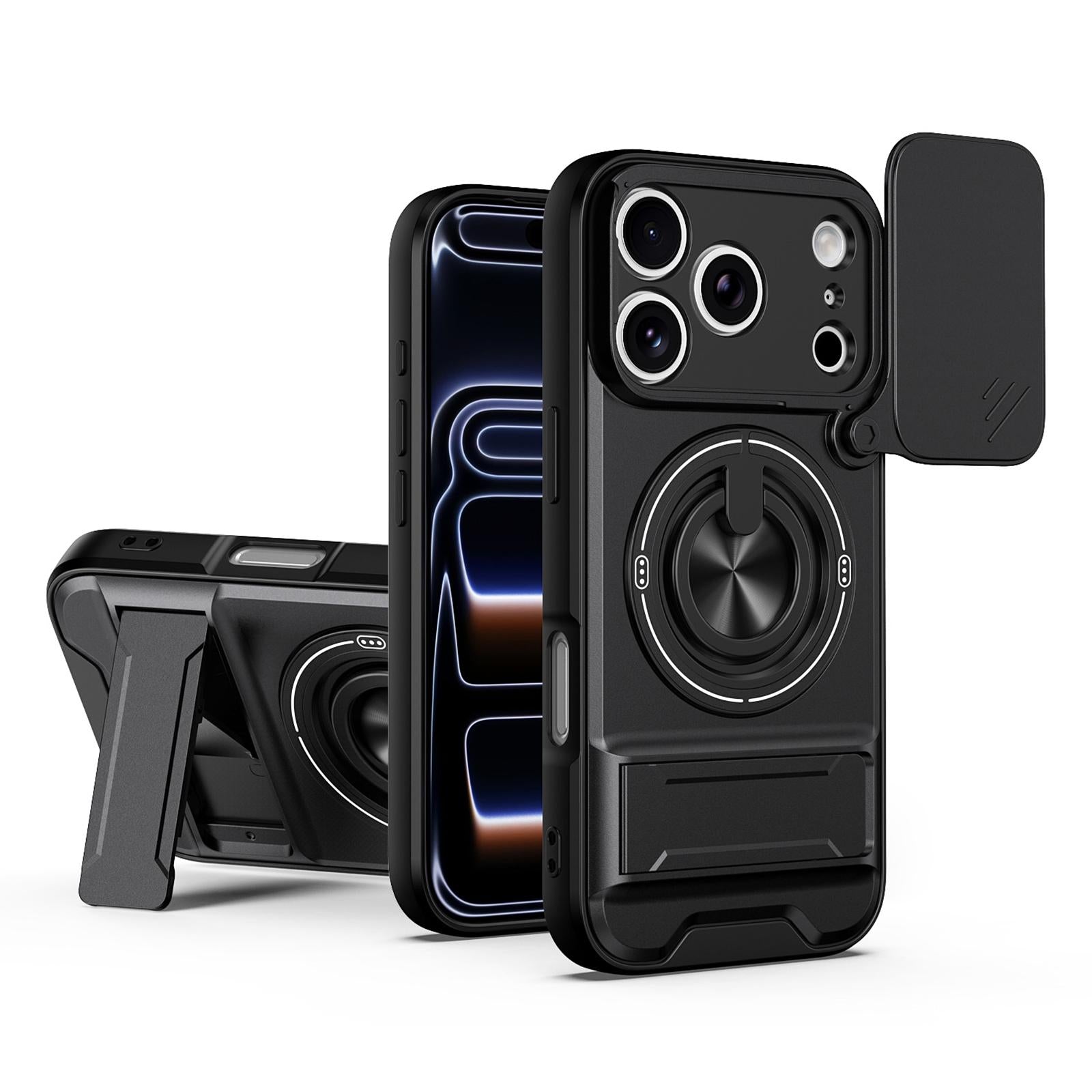 Compatible with iPhone 18 Pro Lens Sliding Window Multifunctional Magnetic Shockproof Phone Case - Black