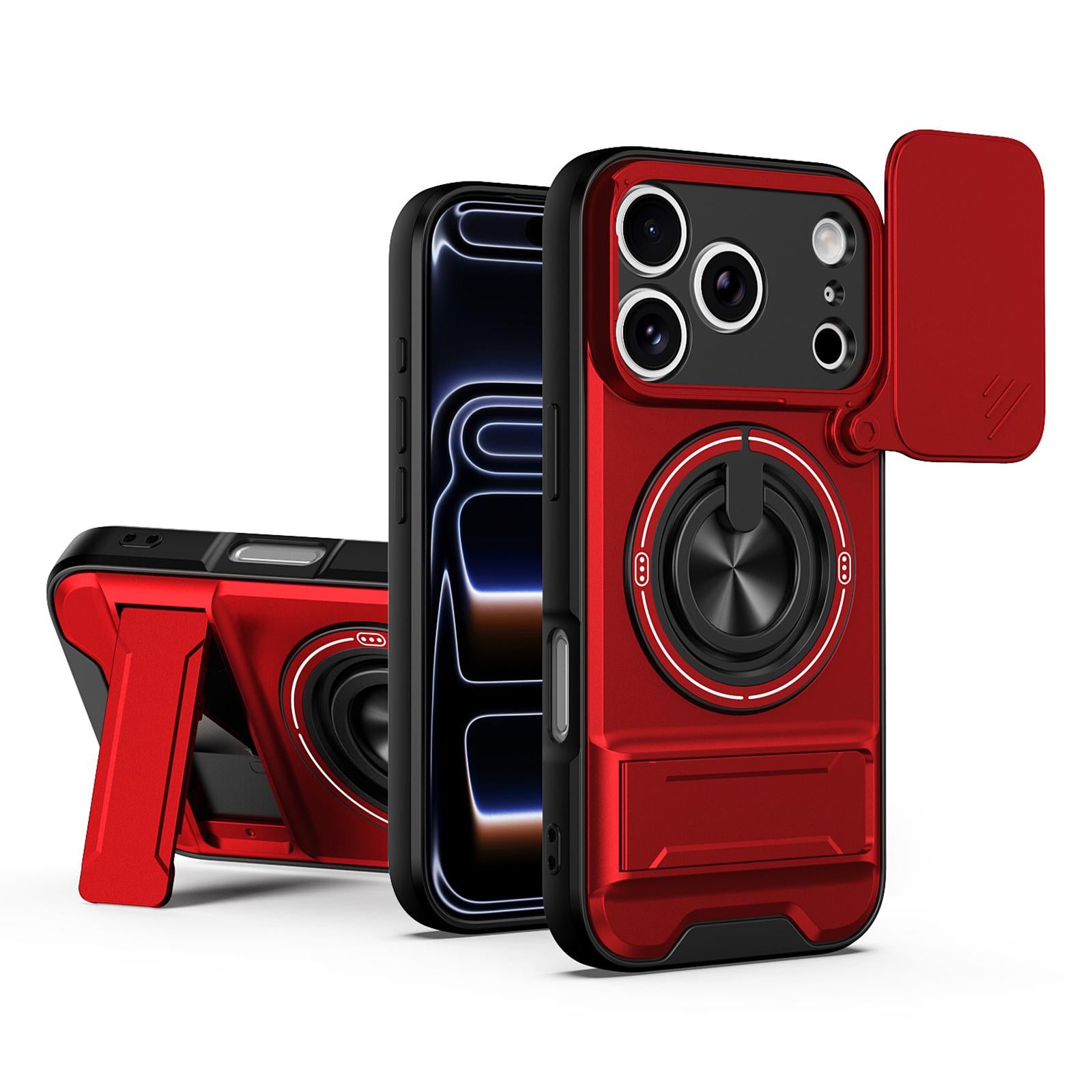 Compatible with iPhone 18 Pro Lens Sliding Window Multifunctional Magnetic Shockproof Phone Case - Red