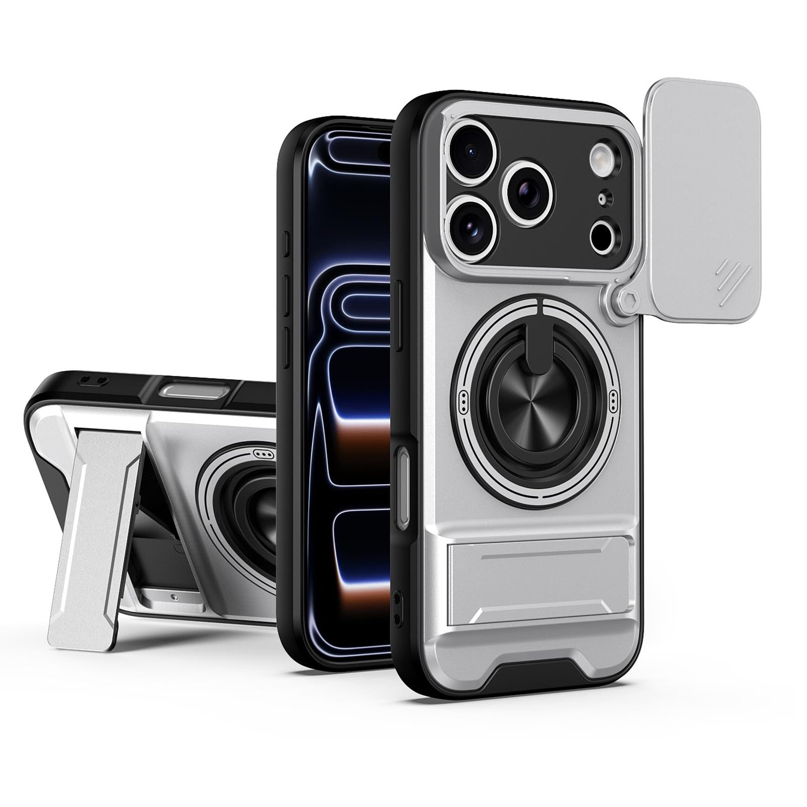 Compatible with iPhone 18 Pro Lens Sliding Window Multifunctional Magnetic Shockproof Phone Case - Titanium Gray