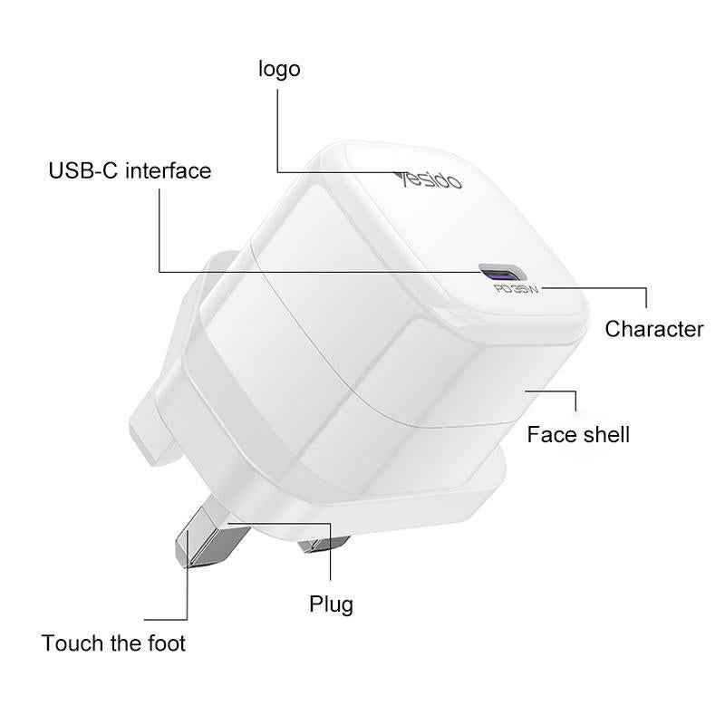 Uniqbuy For Yesido YC149 PD 35W Type-C Mini Ice Cube Fast Charger, Plug:UK Plug(White)