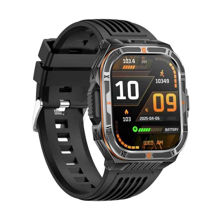 HT38 2.01 inch IPS Square Screen Smart Sports Watch Supports Bluetooth Call, Health Monitoring, LED Flashlight(Black Silicone Strap)