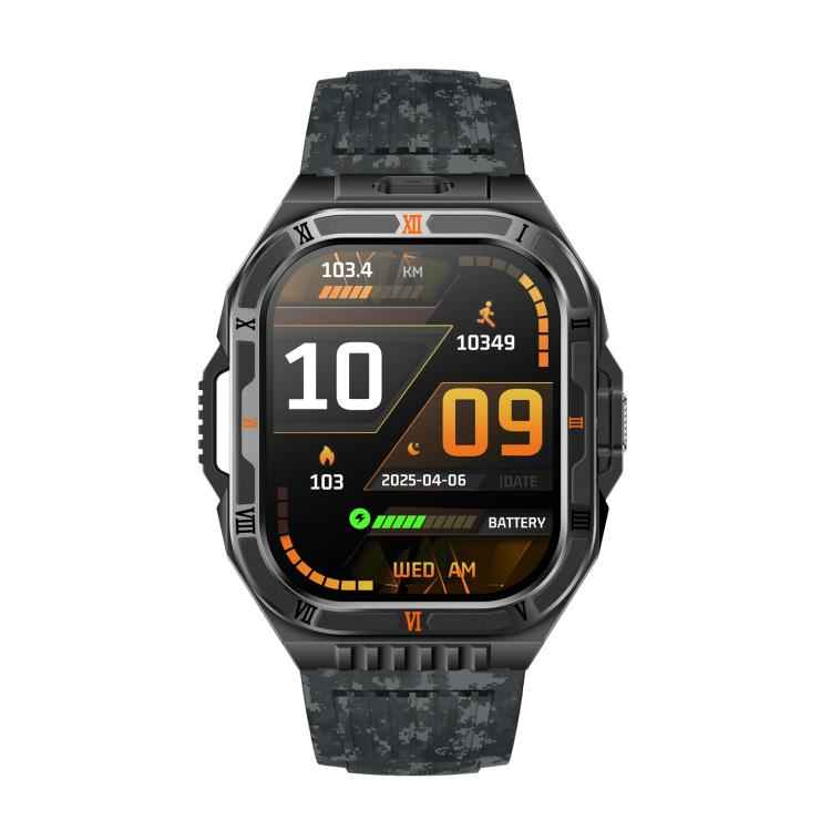 HT38 2.01 inch IPS Square Screen Smart Sports Watch Supports Bluetooth Call, Health Monitoring, LED Flashlight(Camouflage Blue Silicone Strap)