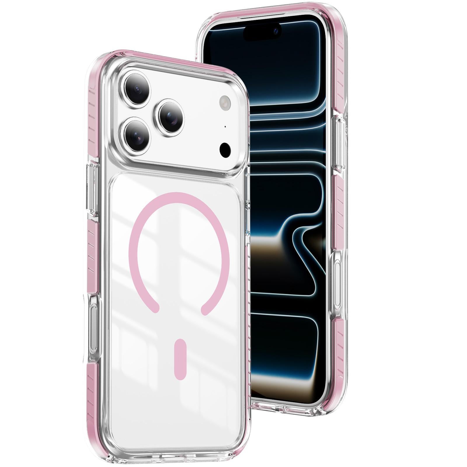 Compatible with iPhone 18 Pro Crystal Shield Clear Magnetic Acrylic Dual-Layer TPU Phone Case - Pink