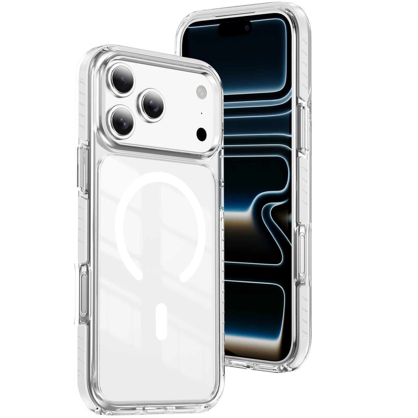 Compatible with iPhone 18 Pro Crystal Shield Clear Magnetic Acrylic Dual-Layer TPU Phone Case - White