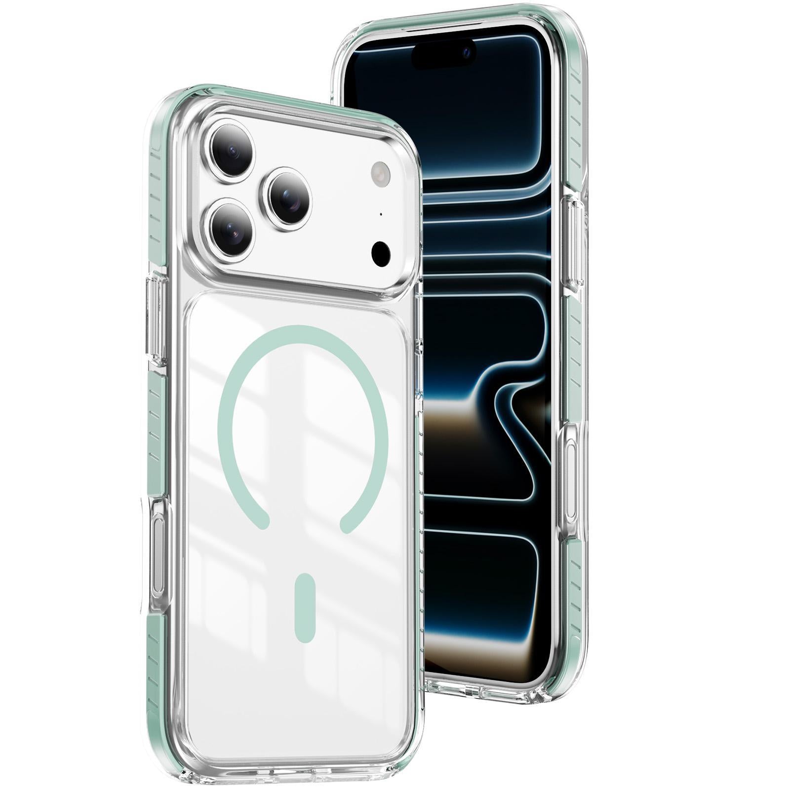 Compatible with iPhone 18 Pro Crystal Shield Clear Magnetic Acrylic Dual-Layer TPU Phone Case - Mint Green