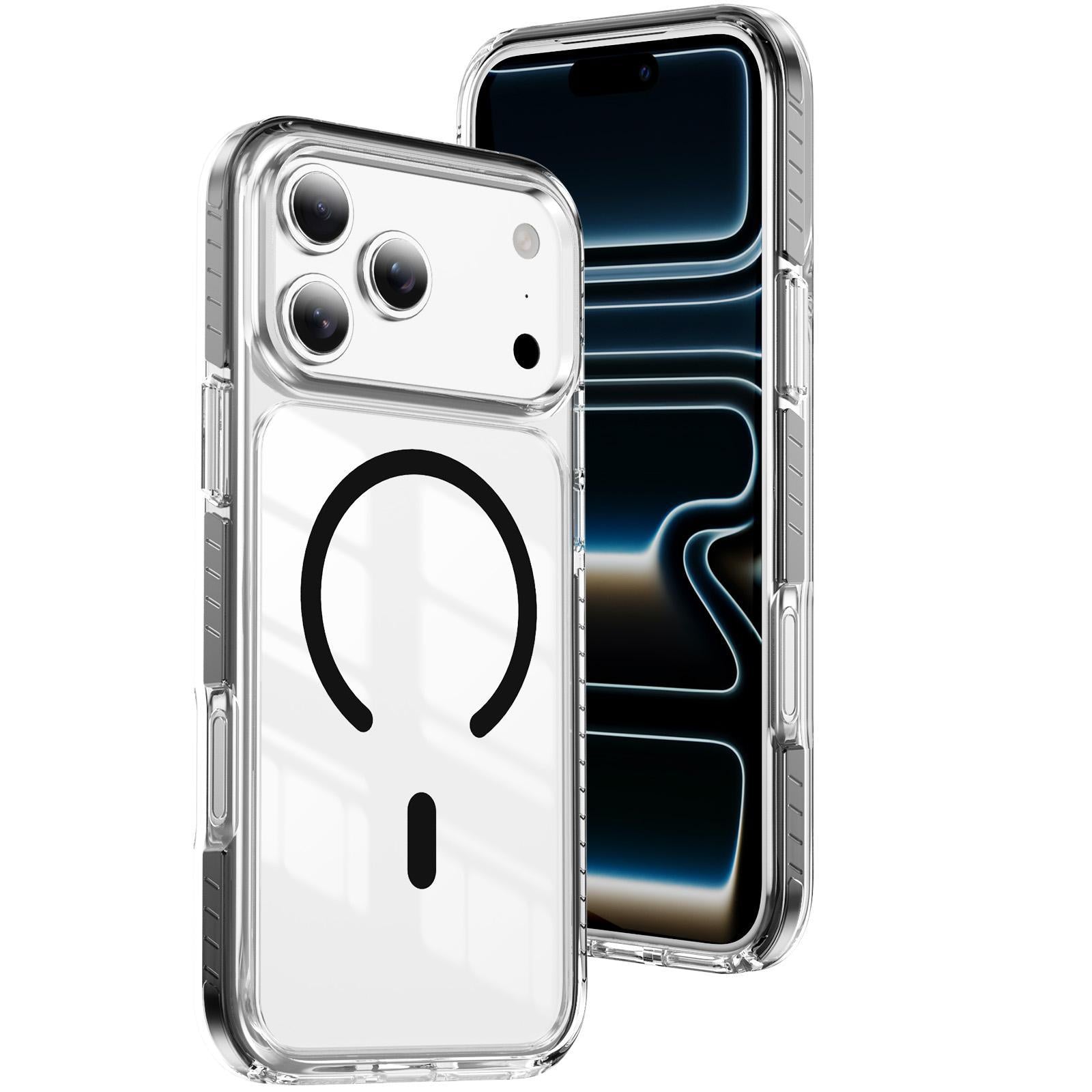 Compatible with iPhone 18 Pro Crystal Shield Clear Magnetic Acrylic Dual-Layer TPU Phone Case - Black