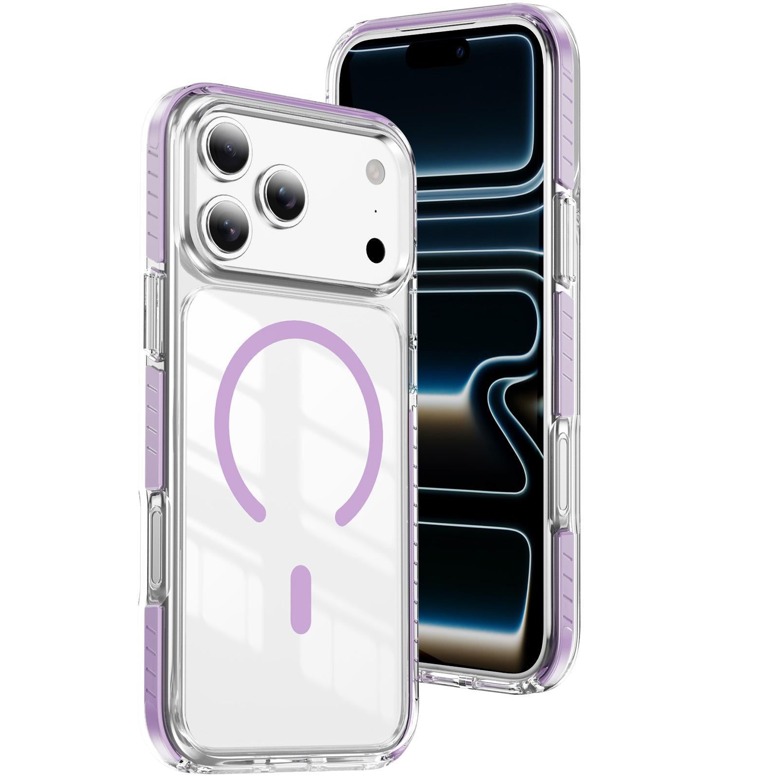 Compatible with iPhone 18 Pro Crystal Shield Clear Magnetic Acrylic Dual-Layer TPU Phone Case - Purple
