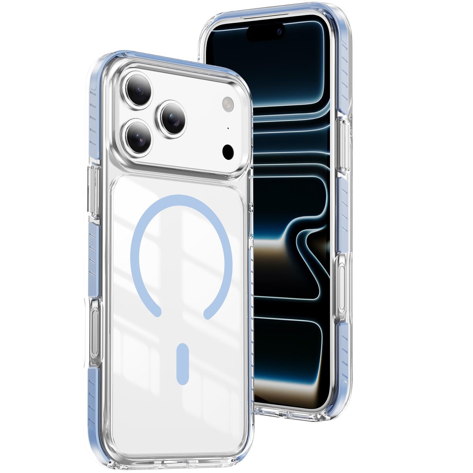 Compatible with iPhone 18 Pro Crystal Shield Clear Magnetic Acrylic Dual-Layer TPU Phone Case - Blue