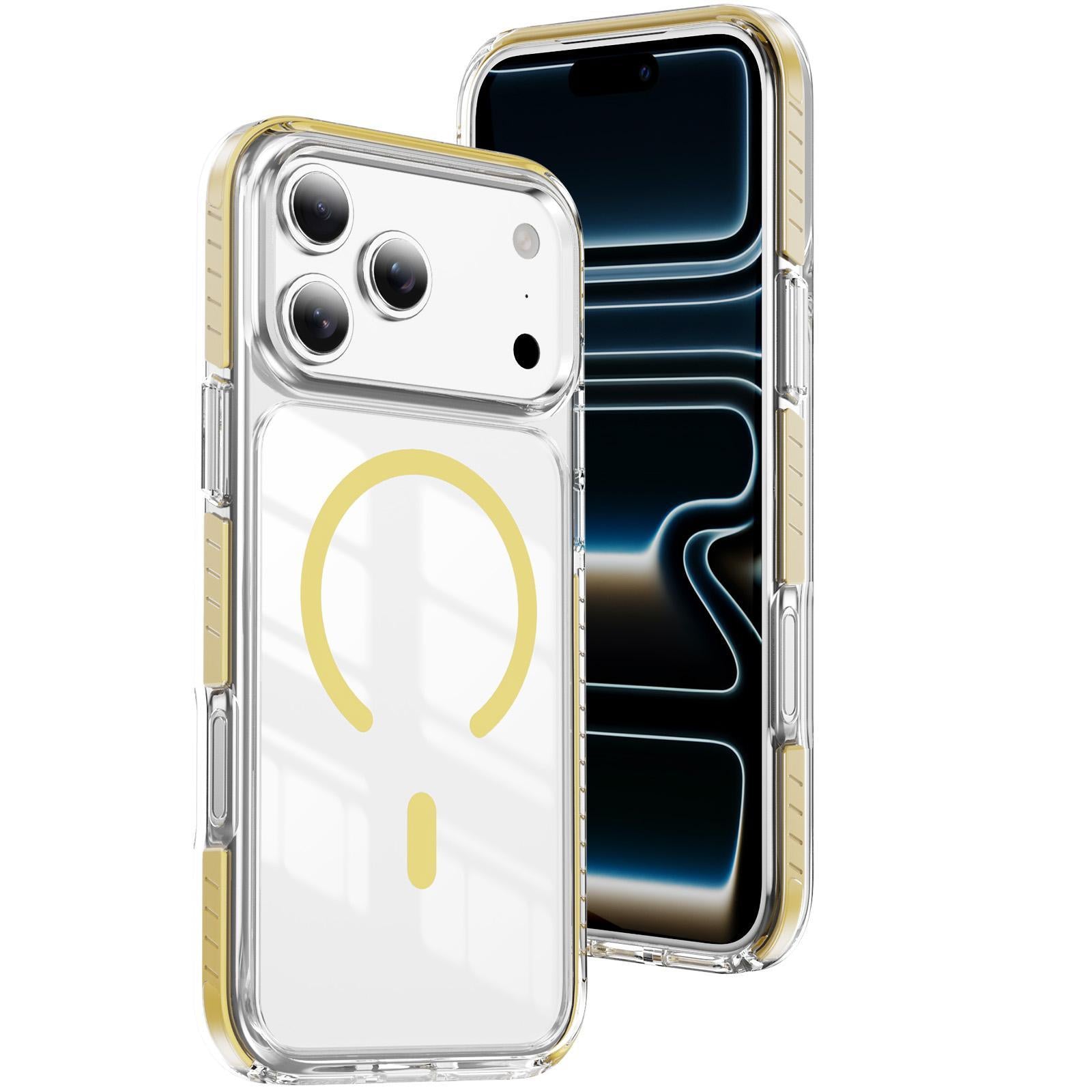 Compatible with iPhone 18 Pro Crystal Shield Clear Magnetic Acrylic Dual-Layer TPU Phone Case - Yellow