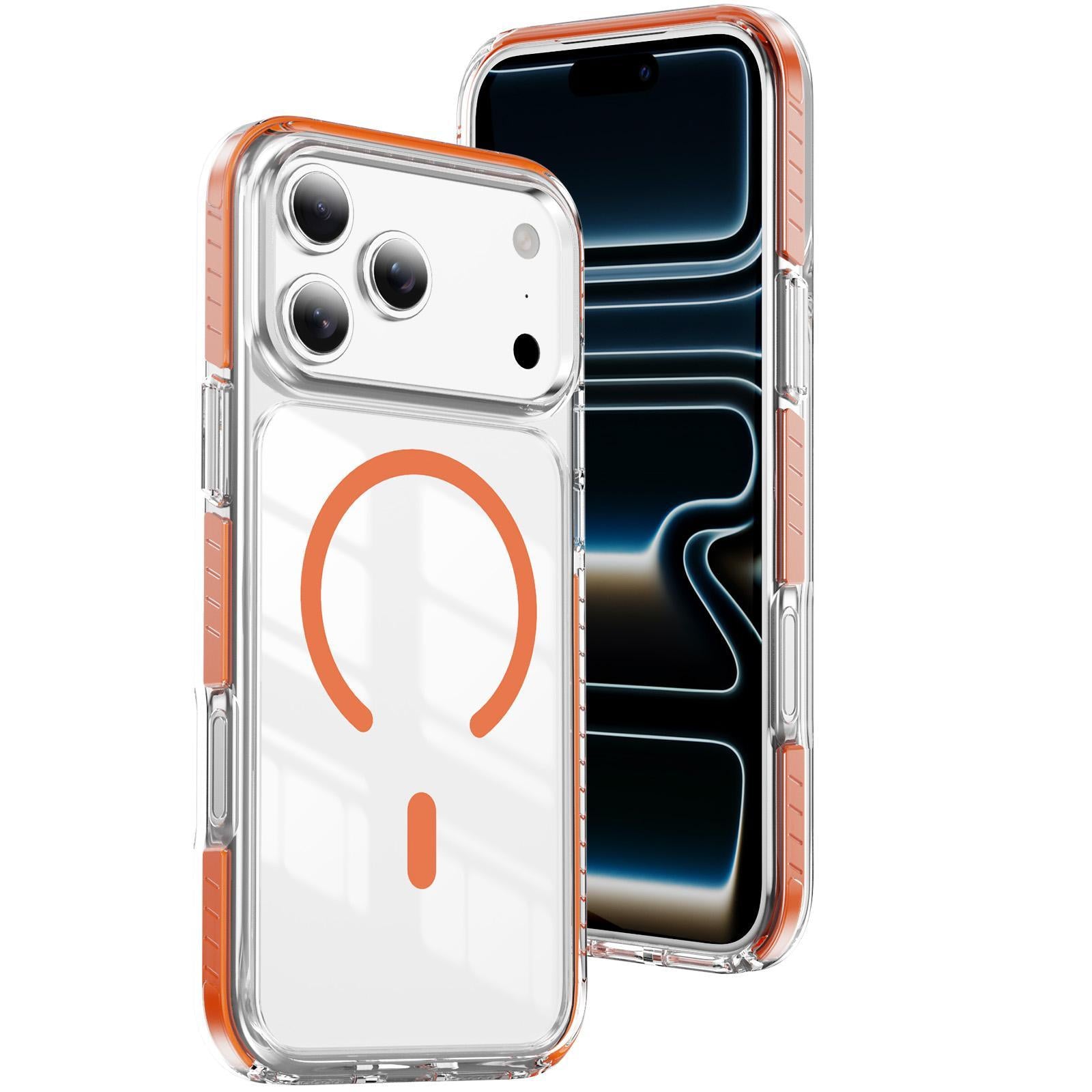 Compatible with iPhone 18 Pro Crystal Shield Clear Magnetic Acrylic Dual-Layer TPU Phone Case - Orange