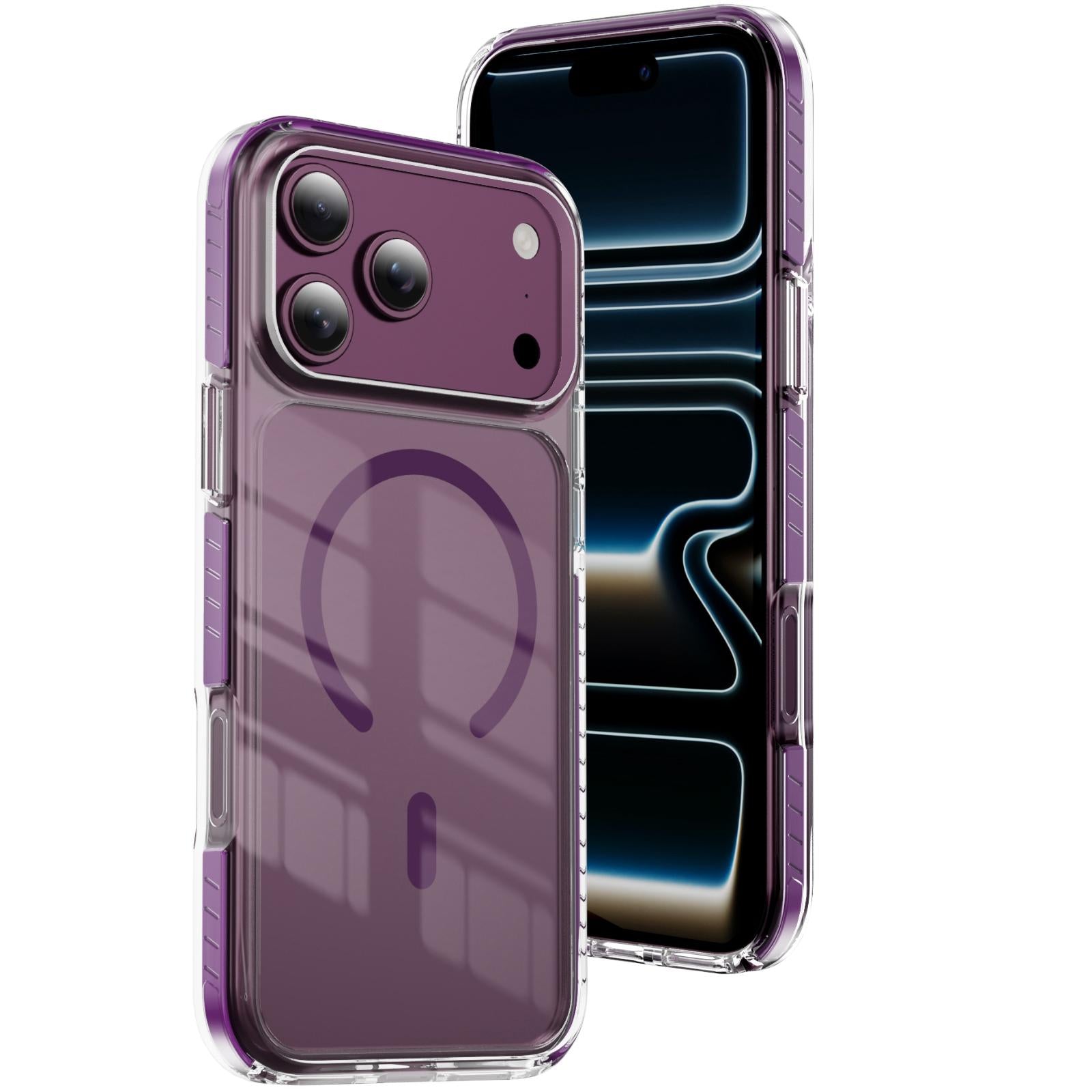 Compatible with iPhone 18 Pro Crystal Shield Clear Magnetic Acrylic Dual-Layer TPU Phone Case - Cherry Red