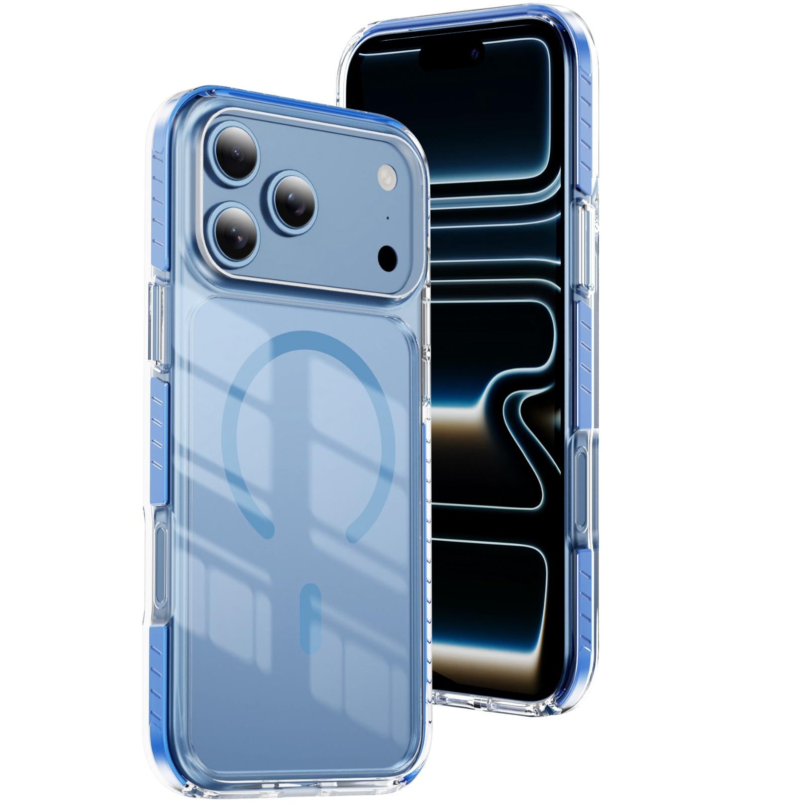 Compatible with iPhone 18 Pro Crystal Shield Clear Magnetic Acrylic Dual-Layer TPU Phone Case - Light Blue