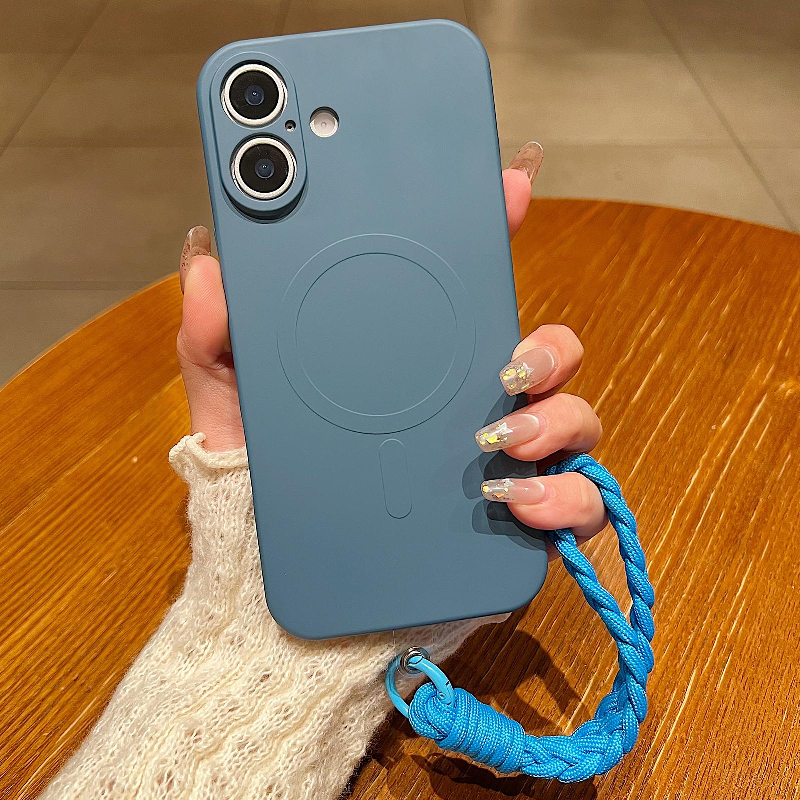 Compatible with iPhone 18 Solid Color Liquid Silicone Magnetic Phone Case with Lanyard - Lavender Grey