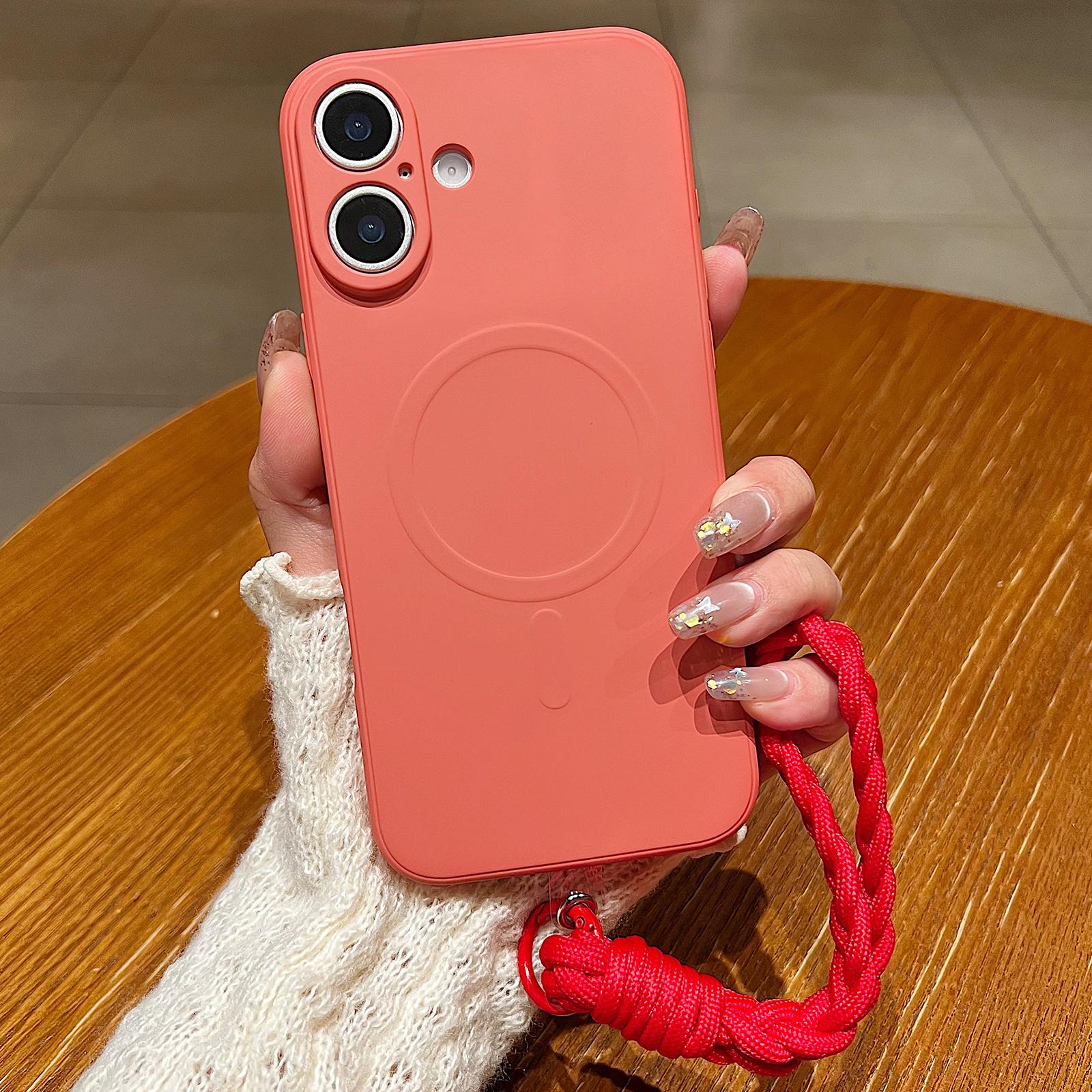 Compatible with iPhone 18 Solid Color Liquid Silicone Magnetic Phone Case with Lanyard - Grass Purple