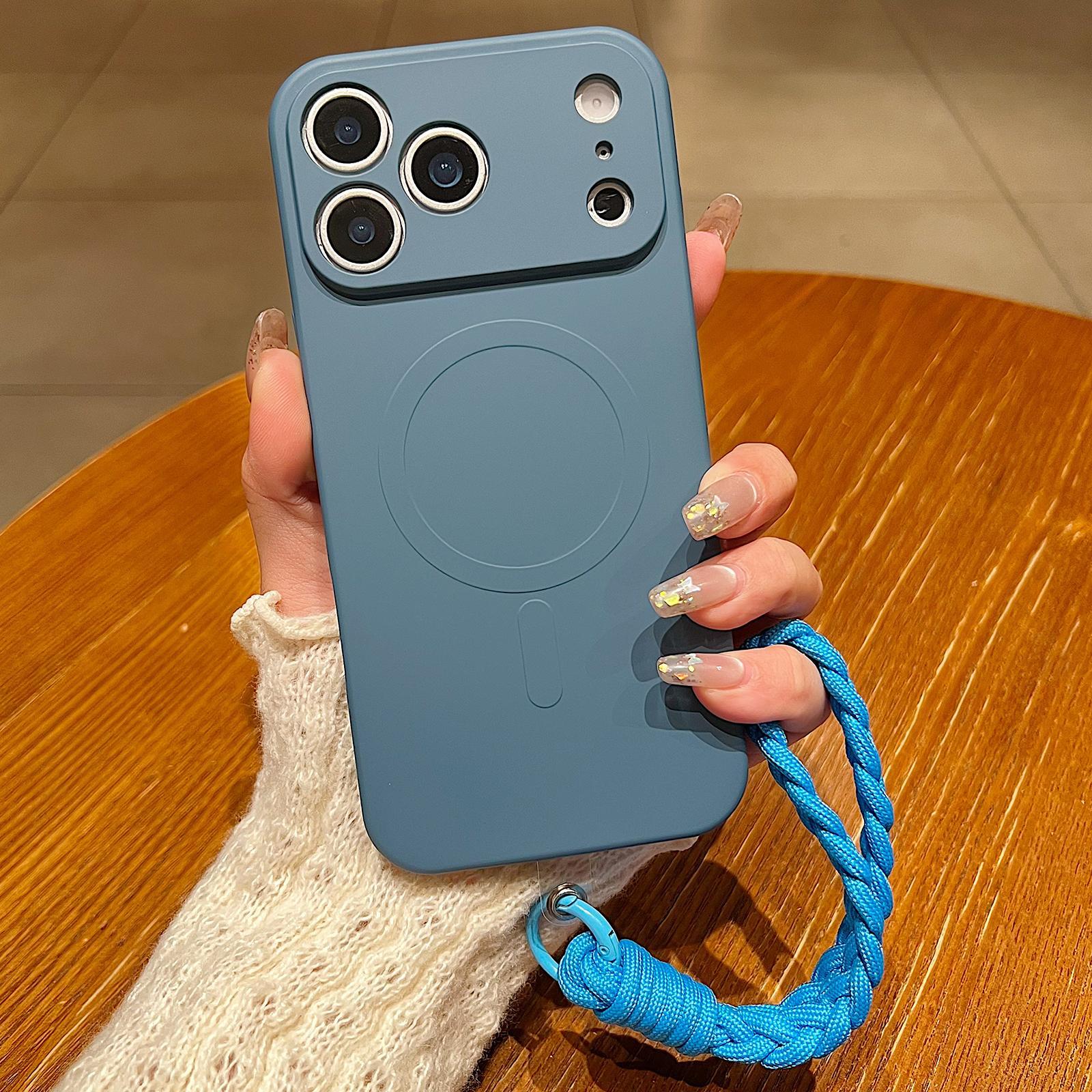 Compatible with iPhone 18 Pro Solid Color Liquid Silicone Magnetic Phone Case with Lanyard - Lavender Grey