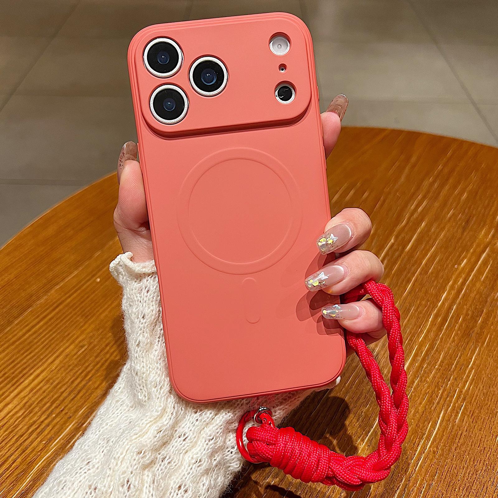 Compatible with iPhone 18 Pro Solid Color Liquid Silicone Magnetic Phone Case with Lanyard - Grass Purple