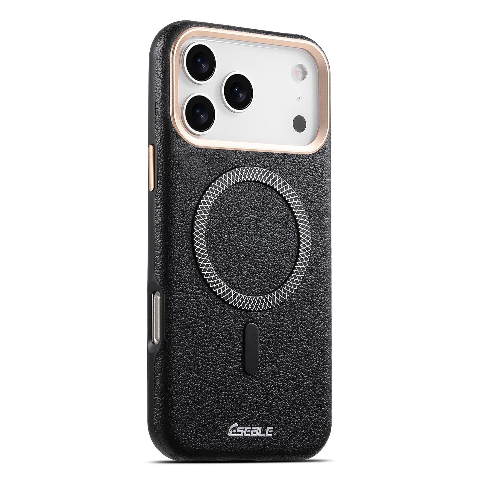 Compatible with iPhone 18 Pro & 17 Pro ESEBLE L2 Litchi Texture Metal Lens Magnetic Phone Case - Black