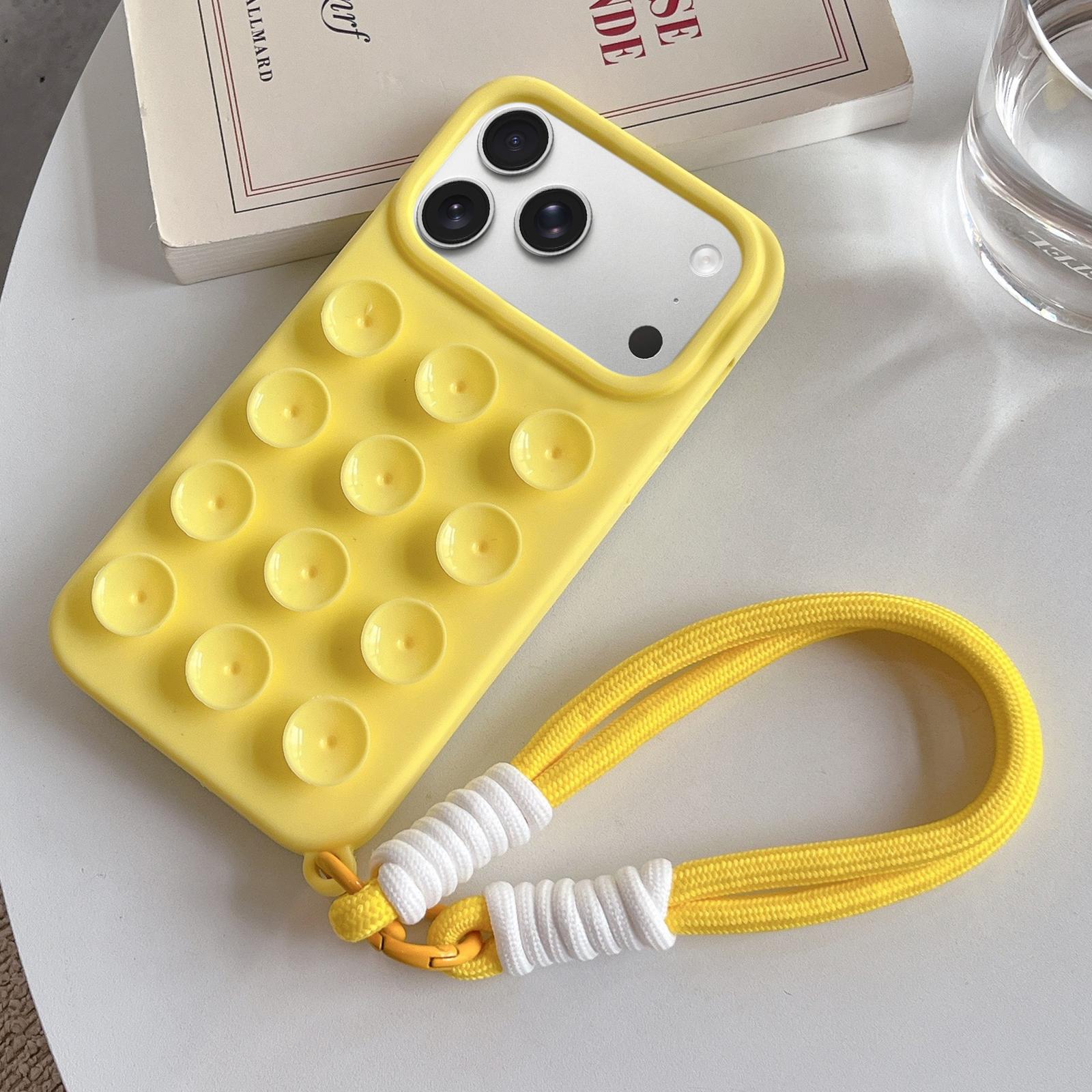 Compatible with iPhone 18 Pro & 17 Pro Simple Suction Cup Silicone Phone Case with Lanyard - Yellow