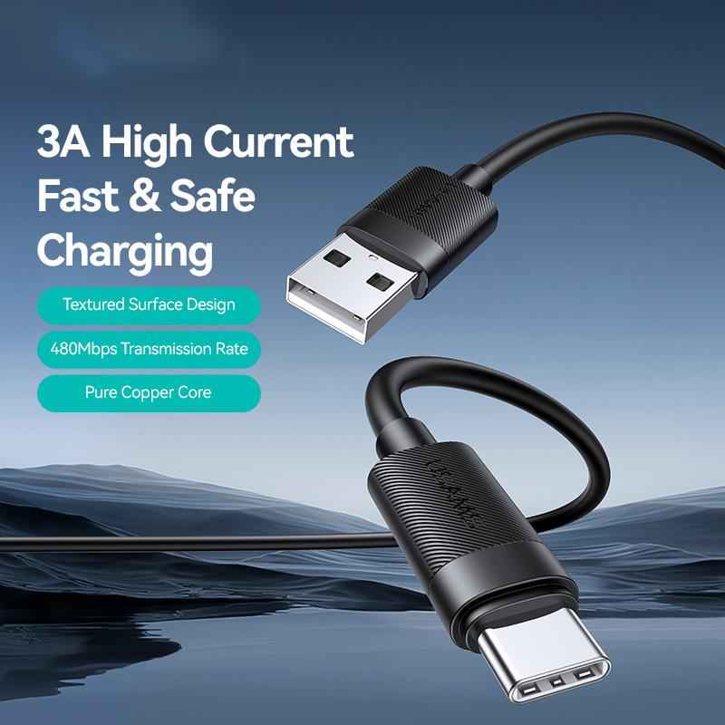 Uniqbuy For USAMS SJ777 U94 USB to Type-C 3A Fast Charging Data Cable, Length:1m(Black)