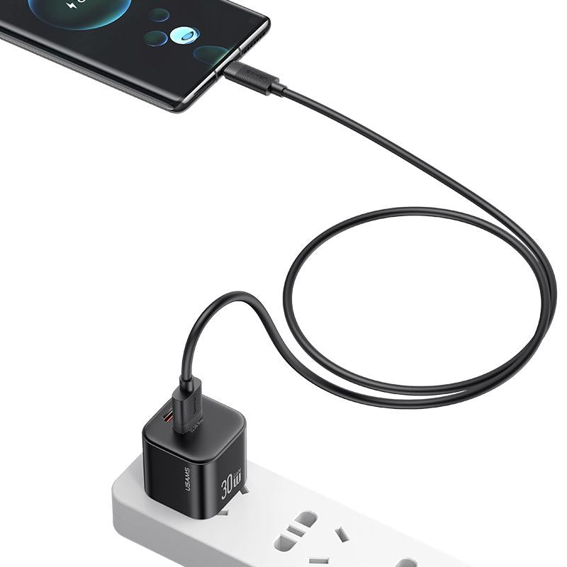 USAMS SJ777 U94 USB to Type-C 3A Fast Charging Data Cable, Length:1m(Black)