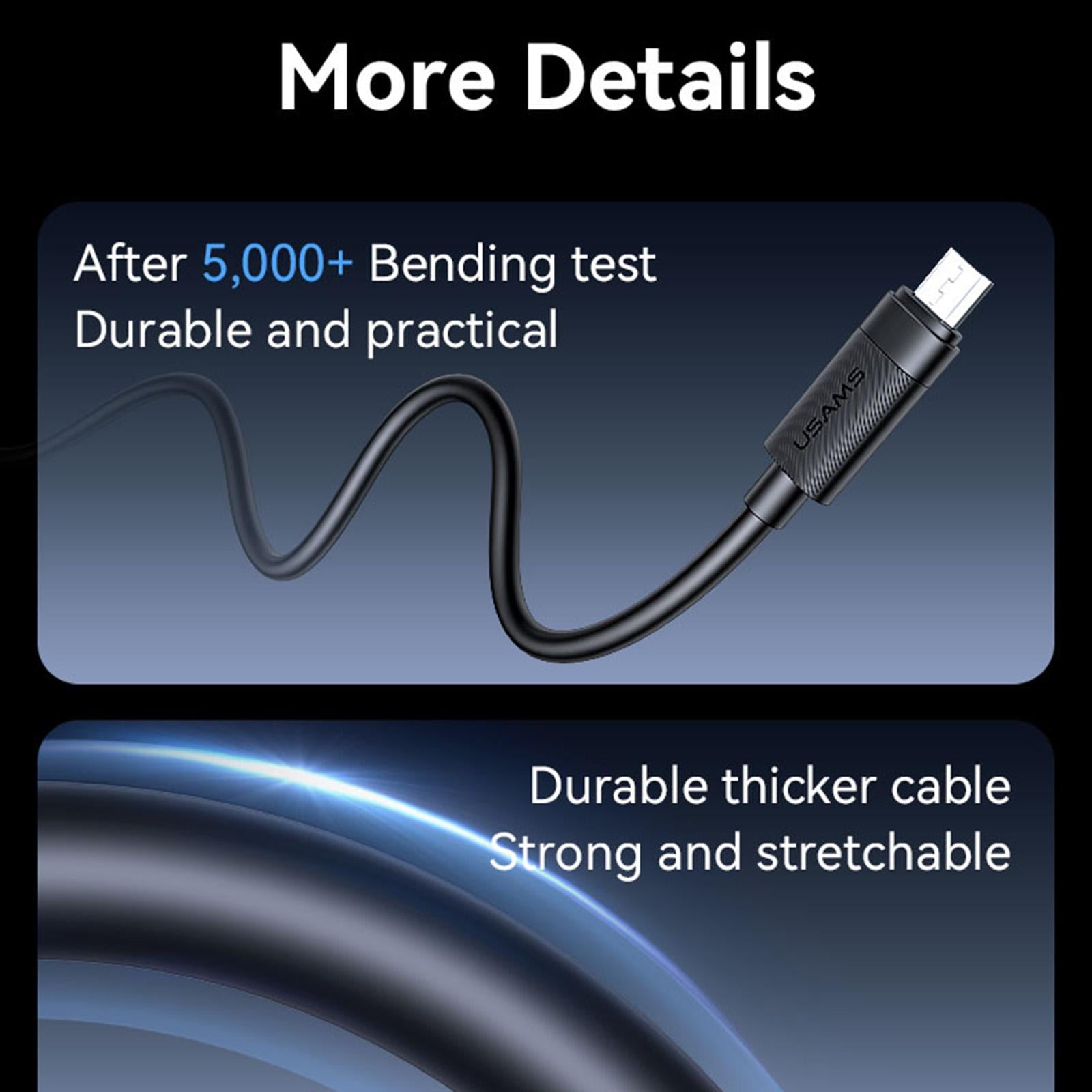 USAMS SJ779 U94 USB to Micro 2A Fast Charging Data Cable, Length:1m(Black)