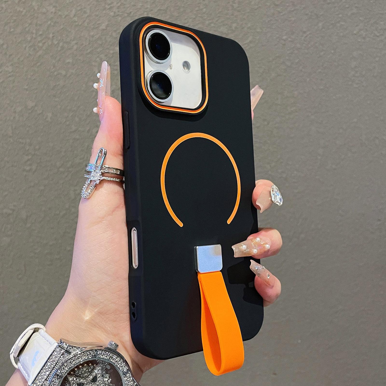 Compatible with iPhone 18 Skin-feel Magnetic TPU Phone Case with Silicone Strap - Black