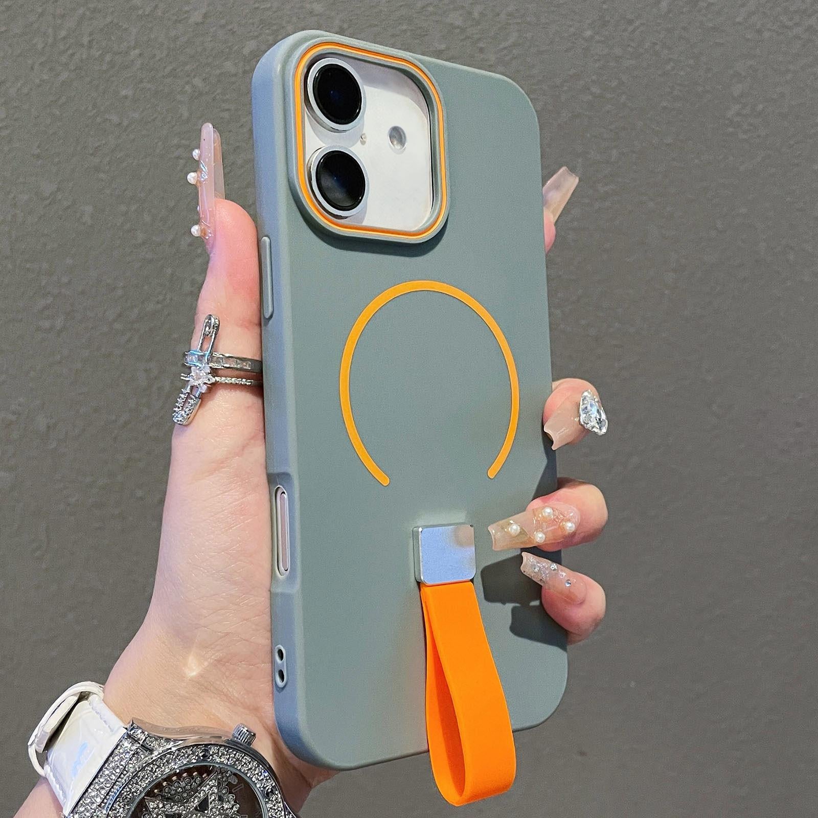 Compatible with iPhone 18 Skin-feel Magnetic TPU Phone Case with Silicone Strap - Grey