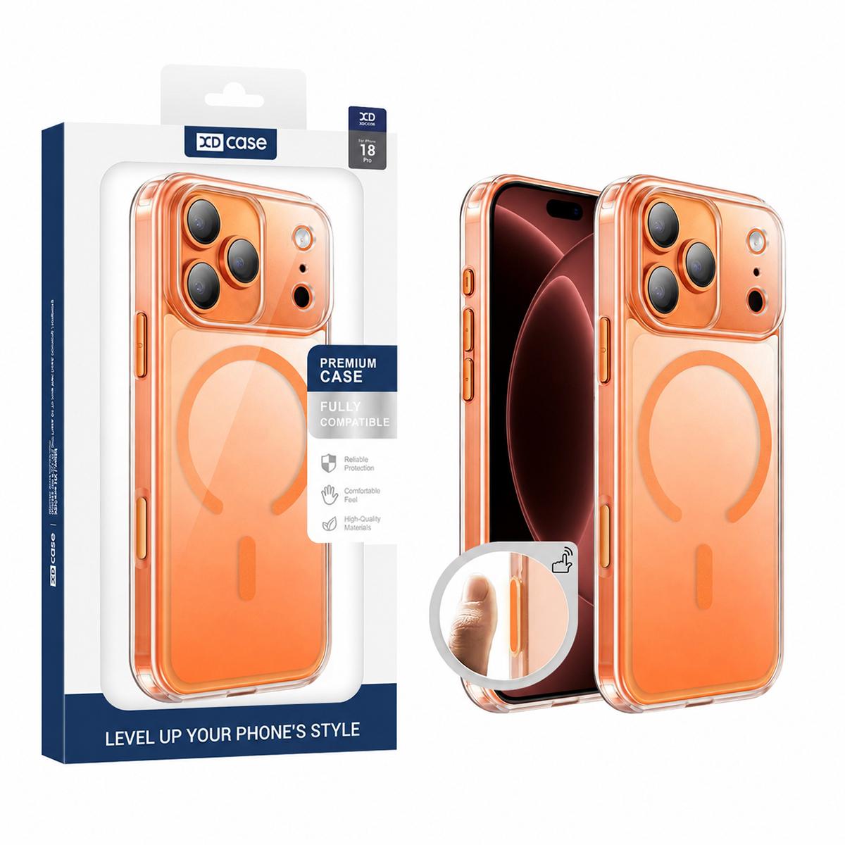 Compatible with iPhone 18 Pro XDcase Frosted Transparent Magnetic Shockproof Phone Case - Orange