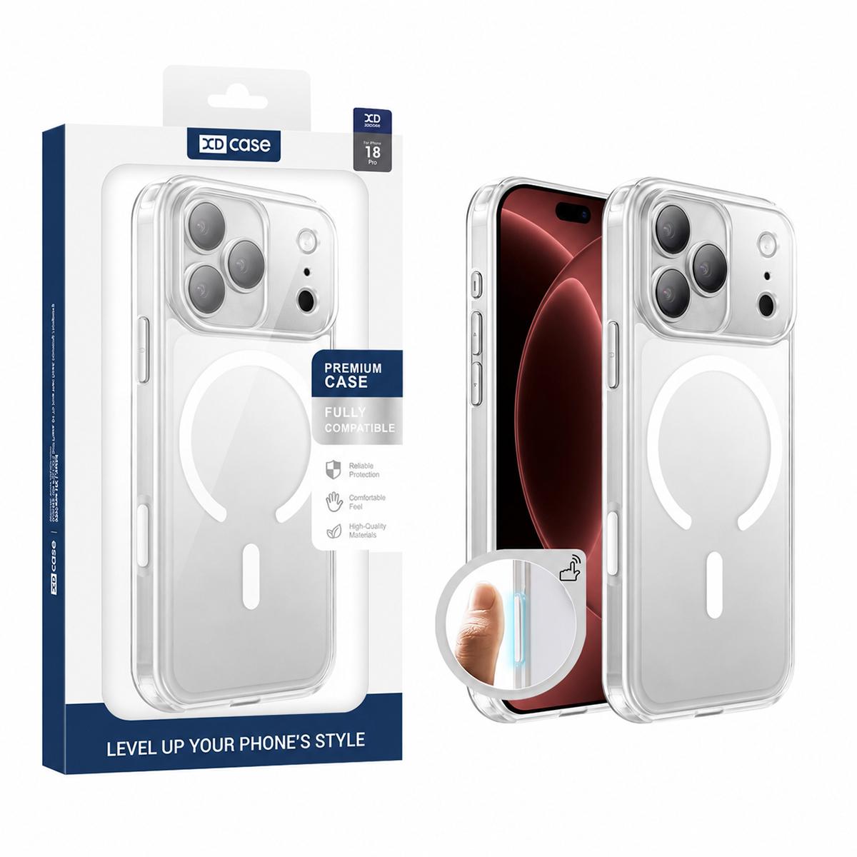 Compatible with iPhone 18 Pro XDcase Frosted Transparent Magnetic Shockproof Phone Case - White