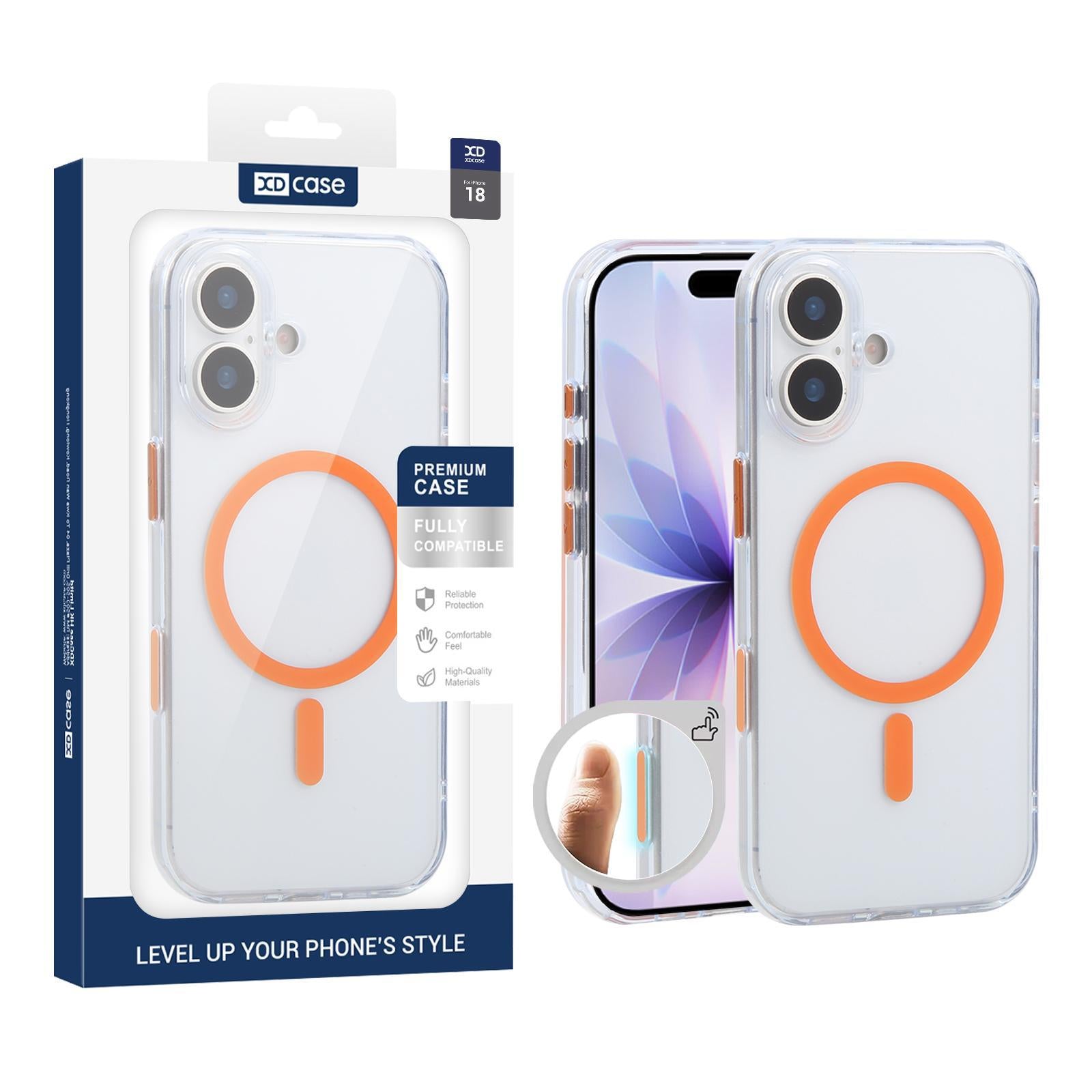 Compatible with iPhone 18 XDcase Frosted Transparent Magnetic Shockproof Phone Case - Orange