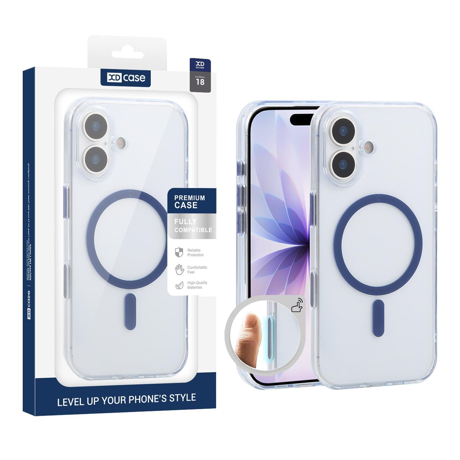 Compatible with iPhone 18 XDcase Frosted Transparent Magnetic Shockproof Phone Case - Blue