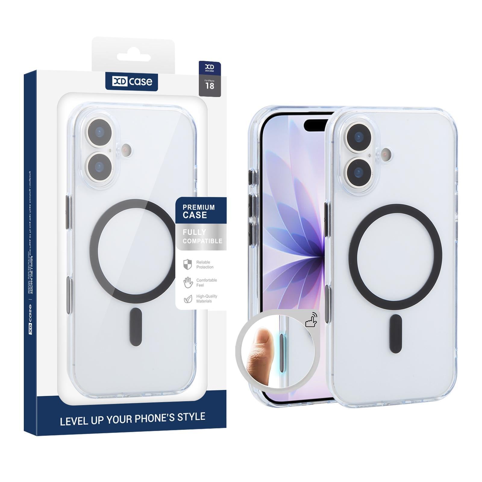 Compatible with iPhone 18 XDcase Frosted Transparent Magnetic Shockproof Phone Case - Black