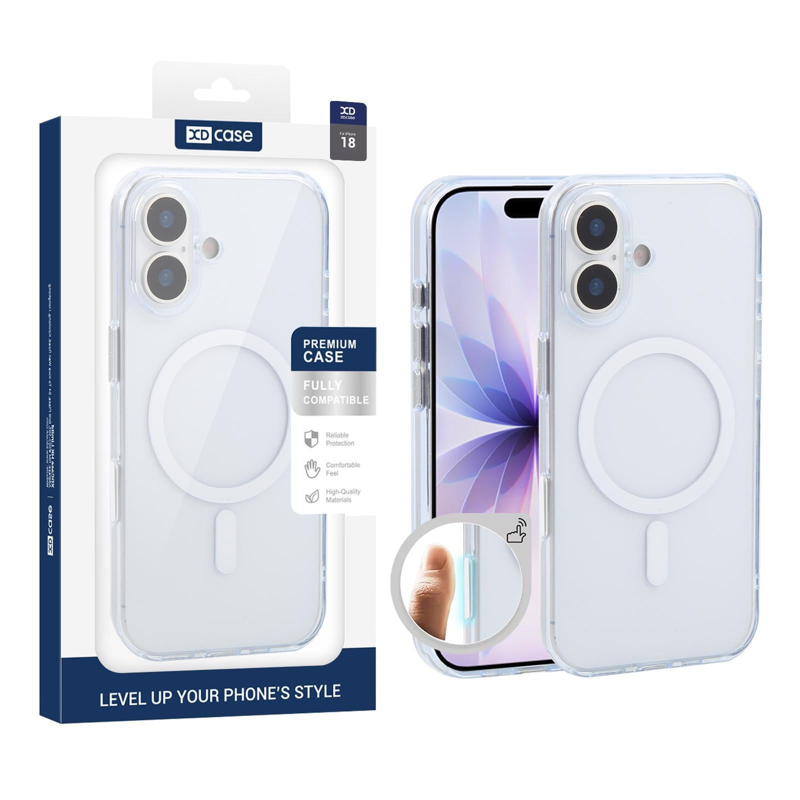 Compatible with iPhone 18 XDcase Frosted Transparent Magnetic Shockproof Phone Case - White