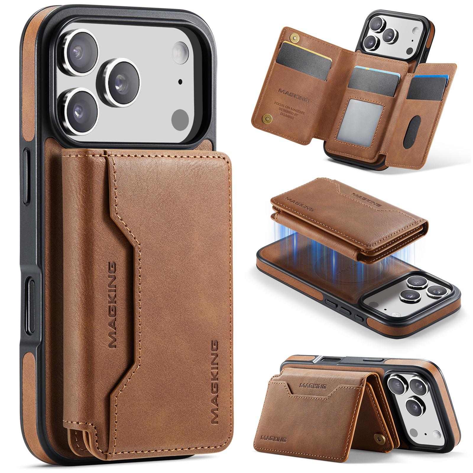 Compatible with iPhone 18 Pro & 17 Pro MAGKING K3 Series MagSafe RFID K3 Pro Card Bag Detachable Phone Case - Brown