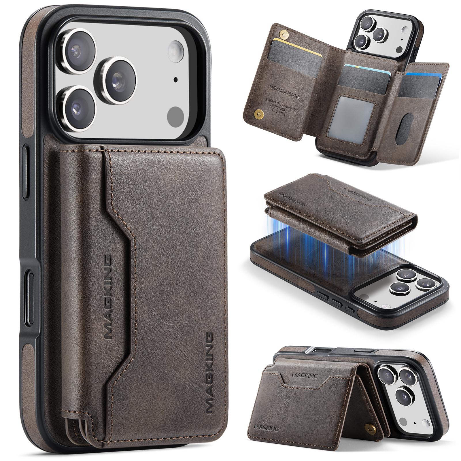 Compatible with iPhone 18 Pro & 17 Pro MAGKING K3 Series MagSafe RFID K3 Pro Card Bag Detachable Phone Case - Coffee