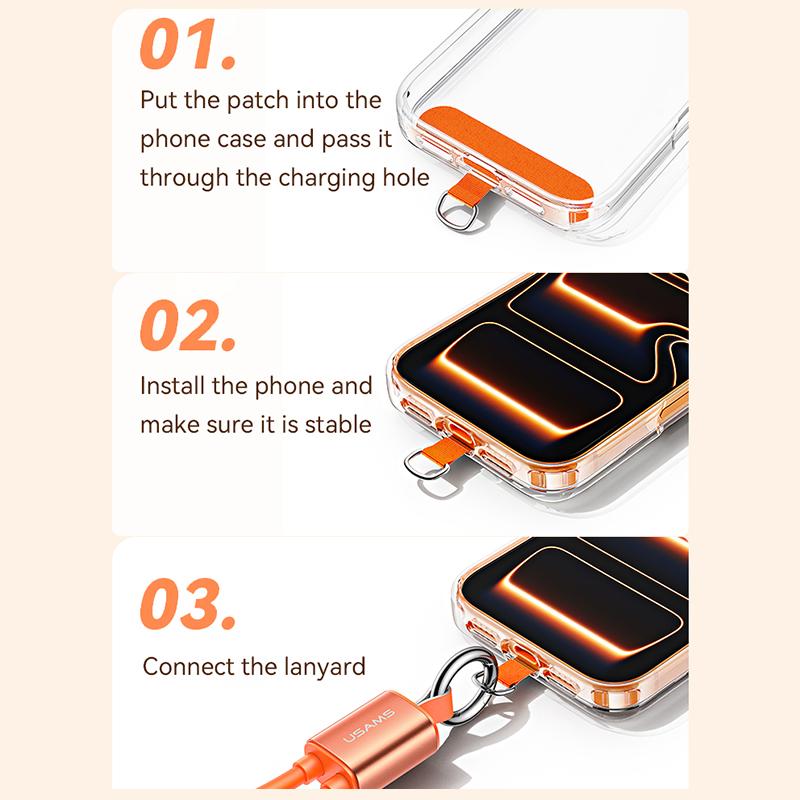 USAMS SJ784 U97 60W USB-C / Type-C to USB-C / Type-C Lanyard Fast Charging Data Cable, Length:30cm(Orange)