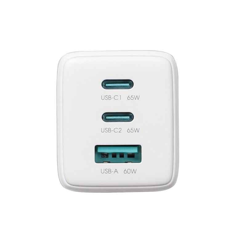 JOYROOM JR-TG10 65W GaN Dual Type-C, USB 3-Port Charger with Type-C to 8 Pin Cable, Plug:UK Plug(White)
