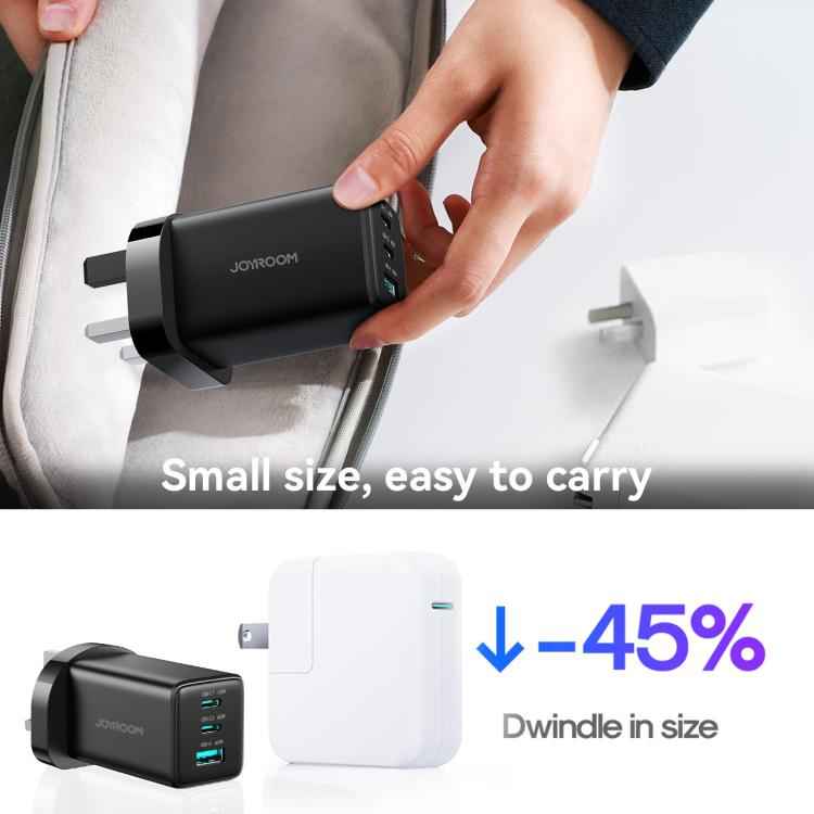 JOYROOM JR-TG10 65W GaN Dual Type-C, USB 3-Port Charger with Type-C to 8 Pin Cable, Plug:UK Plug(White)