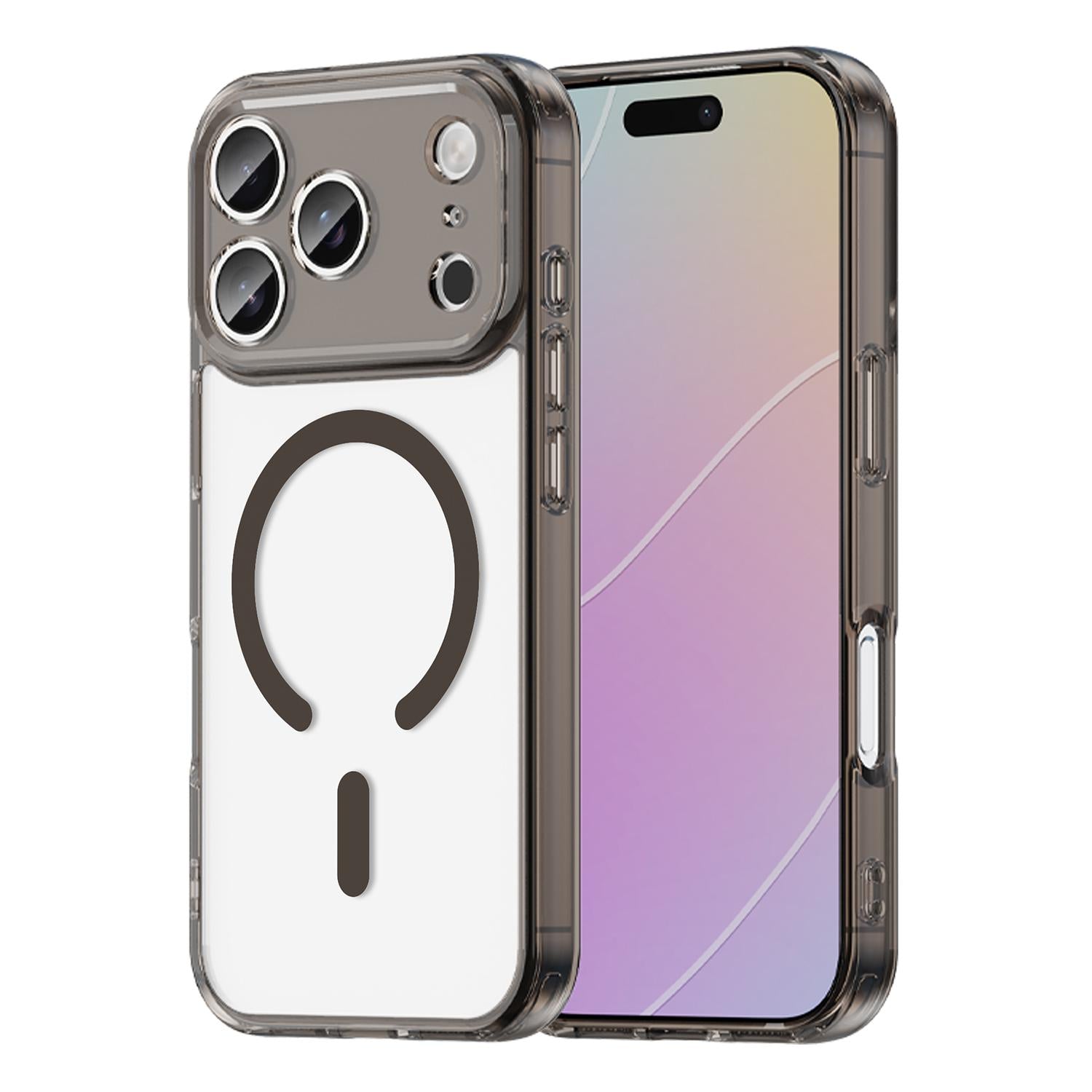 Compatible with iPhone 18 Pro PC Dual-Layer TPU Airbag Shockproof MagSafe Phone Case - Transparent Black