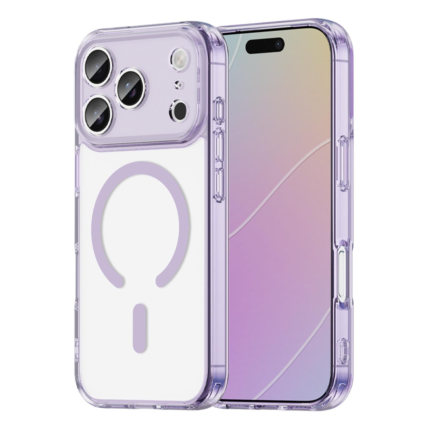Compatible with iPhone 18 Pro PC Dual-Layer TPU Airbag Shockproof MagSafe Phone Case - Transparent Purple