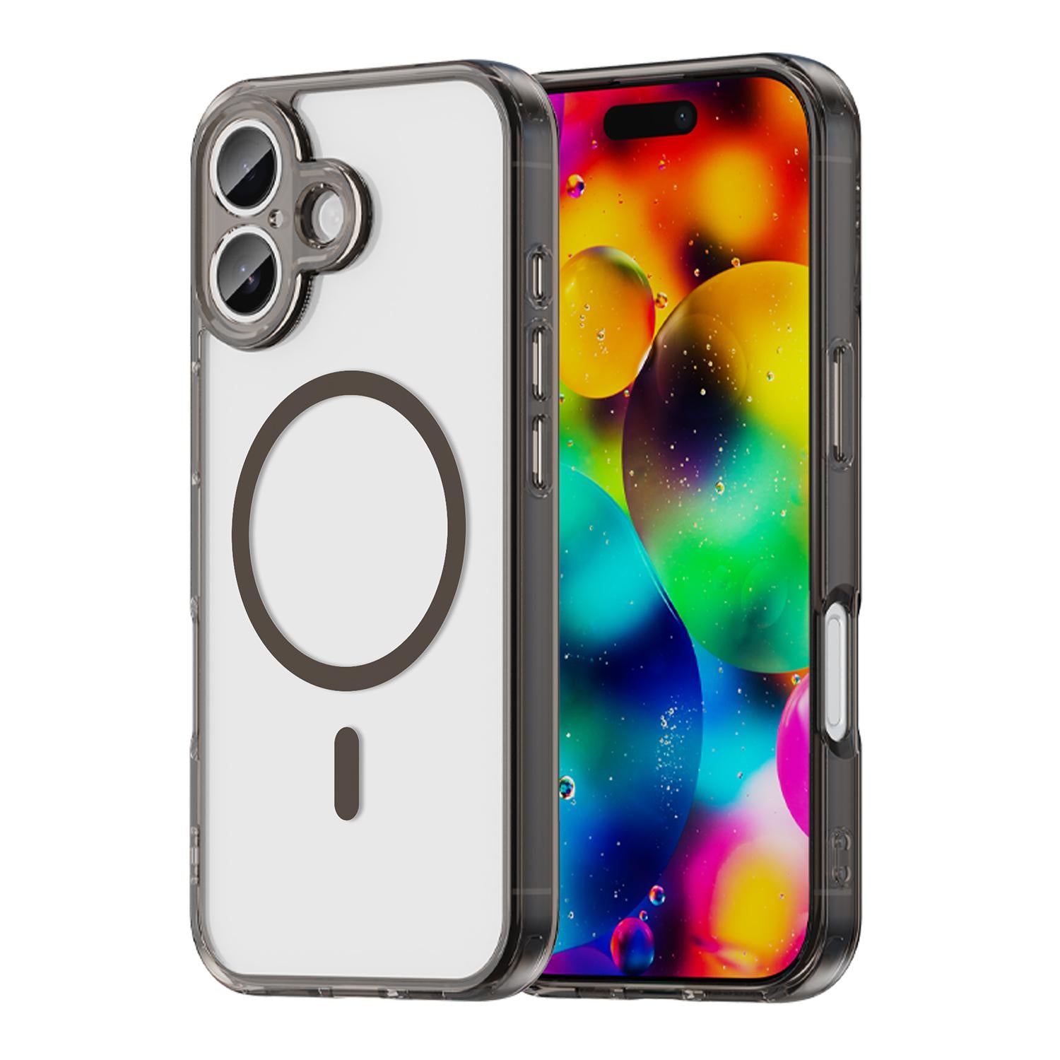 Compatible with iPhone 18 PC Dual-Layer TPU Airbag Shockproof MagSafe Phone Case - Transparent Black